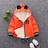 Cartoon Bear Baby Boys Jacket Kids Winter Thick Velvet Warm Cotton Hoodies Coat Children Casual Outerwear Infant Clothing 201104