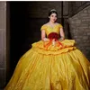 Chic Yellow Ball Gown Quinceanera Dresses Cupcake taffeta Ruffles Tiered Off The Shoulder Ball Gowns Formal Dress Evening Women Sweet 16