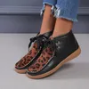 Leopar Bilek Boots For Women Ayakkabı Vintage Lace Up Yuvarlak Burun Çizme Kadınlar Bayanlar Kış Bilek Boot Yeni