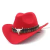 LUCKYLIANJI Enfant Enfant Garçon Fille Laine Feutre 100 Western Cowboy Chapeau À Large Bord Cowgirl Tête De Vache Bande En Cuir Taille Unique54cm7217607