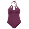 Costume da bagno intero sexy taglie forti Costumi da bagno donna Solido collo alto Monokini ritaglio femminile costume da bagno imbottito Maillot De Bain 2019 T200708