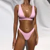 Nuevo Bikini Sexy 2020 Traje de baño sólido Traje de baño Mujer Push Up Set Bikini Set Brasileño Baño Traje Verano Playa Desgaste Natación XL Q1230