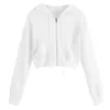 Fitshinling Zip-up autumn winter women hoodies pockets slim crop jacket female clothes drawstring white sexy hoody cotton coats