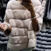 バットウィングスリーブ毛皮の毛皮の上の縞模様の冬の暖かいハーフスリーブピンクの服プルオーバートップ201103