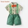 Beer leider baby jongens casual kleding sets mode kinderen jongen verjaardagsfeestje gestreepte shirts jarretelle broek outfits kinderen pakken y220310