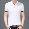 2020 estate nuova moda marchio di abbigliamento maglietta da uomo tinta unita slim fit manica corta maglietta da uomo colletto alla coreana magliette casual LJ200827