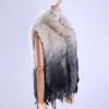 Brand Womens Lady Genuine Real Knitted Rabbit Fur Vests tassels Raccoon Fur Trimming Collar Waistcoat Fur Sleeveless Gilet 201103