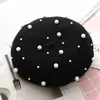 New Woman Imitation Pearl French Pairs Beret Hat Tuque Pour Femme Winter Black Red Yellow Pink Wool Berets Caps for Women 2010191397680