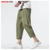 Sinicisme magasin hommes solide été pantalons de plage hommes coton lin pantalon mâle surdimensionné Style chinois CalfLength pantalon 5XL 201110