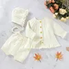 Ny Spring Autumn Infant Baby Girls Pure Color Cardigan Coat + Pants + Hat Clothing Set Kids Suit Girl Knit Set kläder