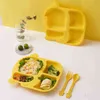 Imebaby children's tableware five-piece baby feeding plate set cute little yellow duck fork spoon rice spoon kid gift G1221