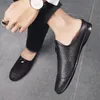 Été hommes chaussures décontracté luxueux hommes mocassins en cuir véritable demi-pantoufle respirant sans lacet paresseux conduite chaussures hommes mocassins