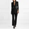 TWOTWINSTYLE Printemps Casual Femmes Blazer Revers À Manches Longues Bouton Bandage Split Slim Noir Femme Manteau Vêtements De Mode 201023