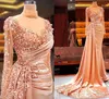 2022 Plus Size Arabski ASO EBI Luksusowy Mermaid Sexy Prom Dresses Sheer Neck Zroszony Cekiny Wieczór Formalna Party Druga Recepcja Suknia