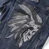 European Style Men Sets Embroidered Indian stretch denim Blue 2 Pieces Maching Set Jacket and Hole Jeans Mens Clohing 201109