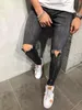 Heren Slim Fit Gescheurde Jeans Heren High Street Mannen Verontruste Denim Joggers Broek Kniegaten Rits Designer Gewassen Potlood Jeans249N