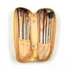 12st Gold Makeup Brush Set Professionell Gyllene läderväska Trähandtag Kosmetika Make Up Borstar Kit