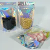 100pcs/20x30cm Standing Translucence Laser Color Aluminum Foil Ziplock Bag, Holographic Colored Mylar Plastic Sack, Dried Fruit Food Package