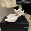 Сандалии котенка каблуки обувь женщин летнее лето натуральная кожа кристалл жемчуг дизайнер Peep Toe Chaussure Femme размер 35-41