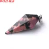 WOJIAER pierres précieuses naturelles pendentif pyramide hexagonale Reiki Chakra guérison balancent perle femmes bijoux à bricoler soi-même collier BZ905