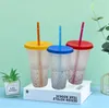 Färgbyte Tumblers Plast Kall Dryck Tumbler Temperatur Känslig Återanvändbar Kall Kopp Dubbel Vägg Plastkopp Vatten Bottlelsk1523