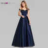 Яготая синие элегантные женские платья с длинными выпускными платьями 2020 года, симпатичная атласная линия v шея с плеча винтажные формальные платья для вечеринок LJ200821