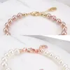 4 Colors Pearl Beaded Bracelet Women Rhinestone Obit Bracelet Gift for Love Girlfriend Fashion Jewelry Accessories