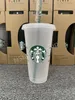 Mermaid Goddess Starbucks 24oz/710ml أكواب بلاستيكية تورم قابلة لإعادة الاستخدام شرب الشرب المسطح السفلي شكل غطاء القش 4437