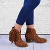 Heißer Verkauf-Dropship Neue Mode 2020 Damen Stiefeletten Leopard Fransen Damen Chunky Damenschuhe Damenschuhe Kurze Stiefel Plus Größe 43