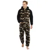 Pyjamas Herren-Pyjama mit Kapuze, dick, doppelseitig, Fleece, Tarnung, Ganzkörperanzug, Homewear-Pyjama