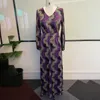 Purple Wzór wydrukowany vneck podłogę maxi sukienka afrykańska koronkowa sznurka swobodna luźna jesienna jesienna damskie sukienki damskie Y25908432