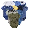 Baby pojke kläder set bomull född unisex tecknad solid baby flicka kläder kort ärm jumpsuit tryck ropa bebe lj201223