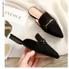 Woman Pointed toe Shoes Fashion Low Heels Slides Suede Toe-covered Lazy Slippers Women's Mules Shoes Ladies Platform Flip Flops X1020