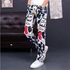 Men print Hip Hop denim New Fashion Brand man casual Pants 3D Painted Jeans Colorful White Skinny cotton Blend long trousers9690949
