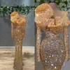 Glitter Gold Sequins Русалка выпускные платья 2022 длинные рукава плюс размер промежутки вечернее вечерние платья для арабских женщин Vestdidos de Novia Pro232