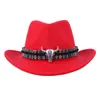 Nuovo cappello da cowboy occidentale in lana con testa di mucca amazzonica stile etnico cappello da coppia maschile e femminile GXY007