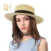 Rh夏の小麦ストローフラットトップ帽子ナチュラルカラーレディースボーターサンバイザーデコレーションY200714