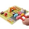 Drop Simulation BBQ Cutting Set Giocattoli di legno per bambini Supermercato Registratore di cassa Frutta / Dessert Giocattoli da cucina Educational LJ201211