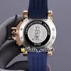 New Chronofighter Left Hand Two Tone Rose Gold White Inner Blue Dial Quartz Chronograph Mens Watch Blue Rubber Strap Stopwatch Hello_Watch