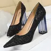 Sequins Women Pumps Transparent Heels Women Shoes Fashion Sexy Wedding Shoes Crystal High Heels Plus Size 42 43