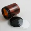 20 x 250ML Amber Empty PET Jars with Black White Plastic Screw Lids, 250cc Cream Container