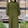 INCERUN Moda Islamica Musulmana Caftano Solido Con Cappuccio Manica Lunga Vestaglie Abaya Arabia Saudita Medio Oriente Abbigliamento Uomo Jubba Thobe 5XL1