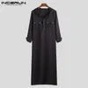 Incerun Fashion Islamic Muslim Kaftan Solid Hooded Long Sleeve Robes Abaya Saudi Middle East Men Clothing Jubba Thobe 5XL1329Q