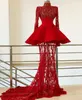 Aso Ebi 2020 Arabisch Red Luxe Luxe Mermaid Evening Garned Lace Prom Dresses Sexy Formal Party Tweede receptie Tjurken ZJ296