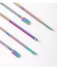 Arco-íris Aço Inoxidável Prego Cuticle Pusher Tweezer Nail Art Arquivos UV Gel Polonês Remover Manicure Care Groove Ferramenta Limpa