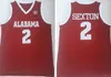 Costurado NCAA Mens Collin Sexton Basquete Jerseys College Alabama Crimson Tide Jersey Vintage # 2 Home Vermelho Camisas Brancas S-2XL