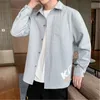 Homem All-Match Camisas Casaco De Moda Versão Coreana Tendência Longa Manga De Lona Grande Collar Camisas Casuais Designer Novo Adolescente Solto Botão Camisas