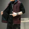 Autumn Men's Sleeveless Knitted Sweater Plus Velvet Vest Hooded Warm Vest Casual Sweater Mens