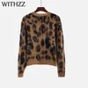 Withzz nouveauté printemps automne hiver élégant col rond décontracté imprimé léopard pull à manches longues femmes pulls pulls 201223