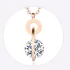 Womens Rose Gold Plated Stainless Steel Circle with White Crystal Pendant Necklace 40cm Chain Neckalce for Sale